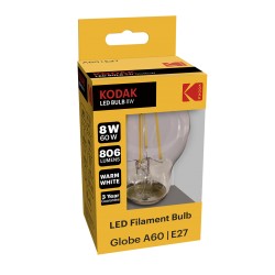 A60/E27-FIL-8 / Bombilla led filamento E27 806lm 8W 3000k cálido Kodak