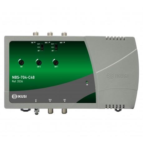 NBS-704-48 / Amplificador banda ancha 3 entradas VHF (22dB) / 2 UHF  (35dB) LTE2 (5G) Ikusi
