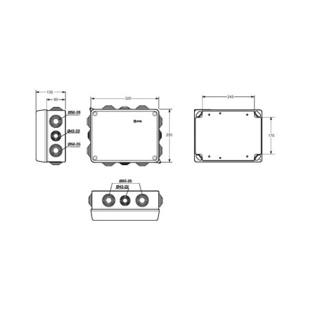 FM3015 / Caja conos LSZH tapa tornillo 1/4 IP55 (310x240x125mm) Famatel